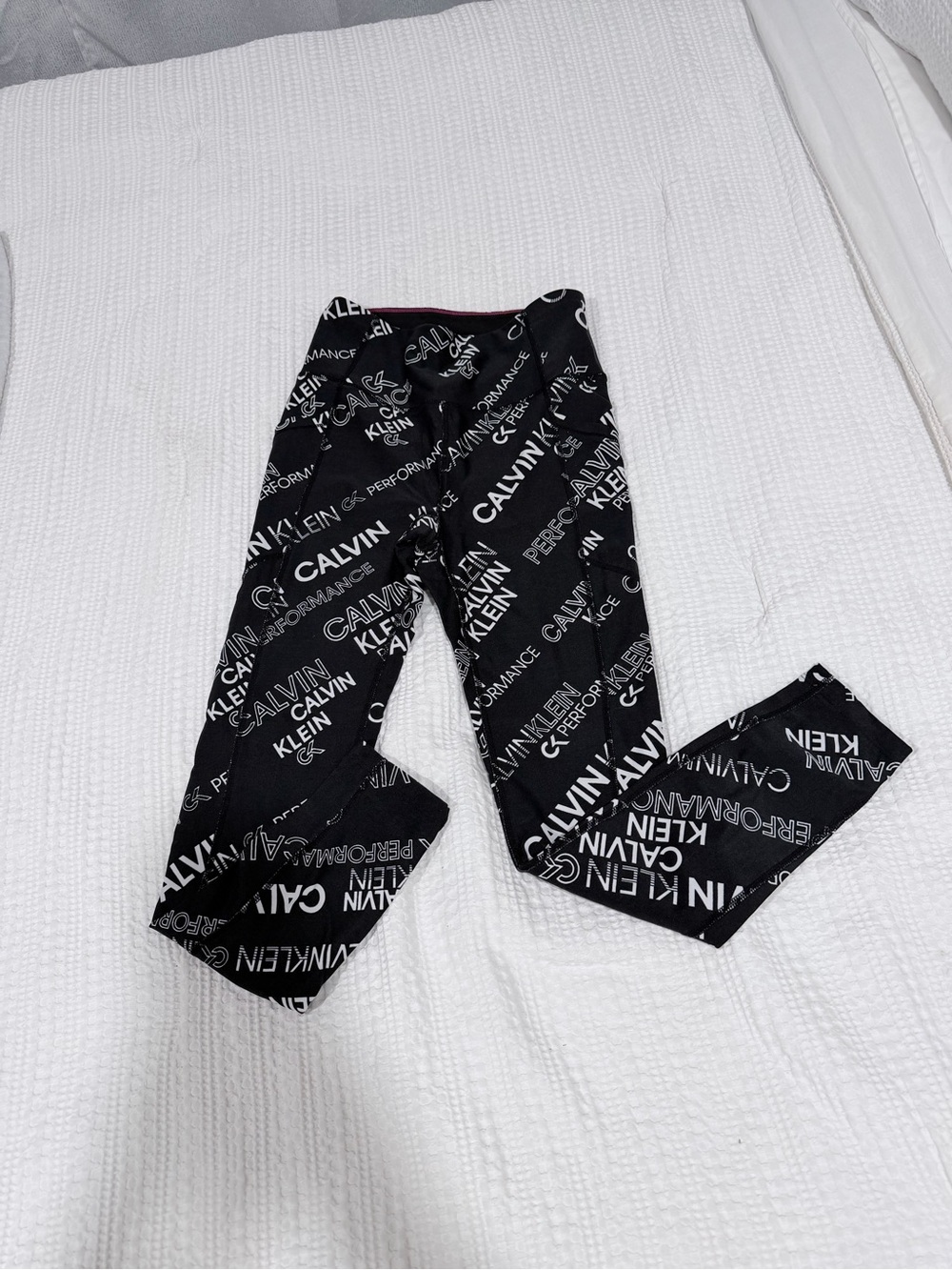 Calvin Klein Black Leggings with White Logo Print